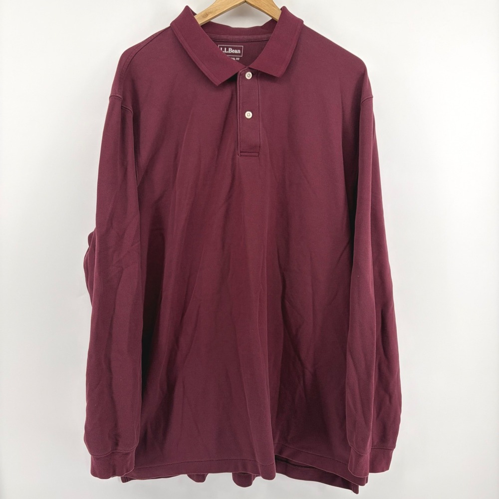 LL Bean Mens Long Sleeve‎ Polo Shirt Burgundy Cotton Size XL TALL - Picture 2 of 7
